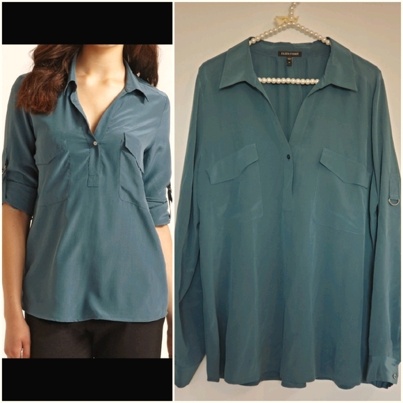 EILEEN FISHER Silk blouse, adjustable sleeves. - Picture 1 of 9